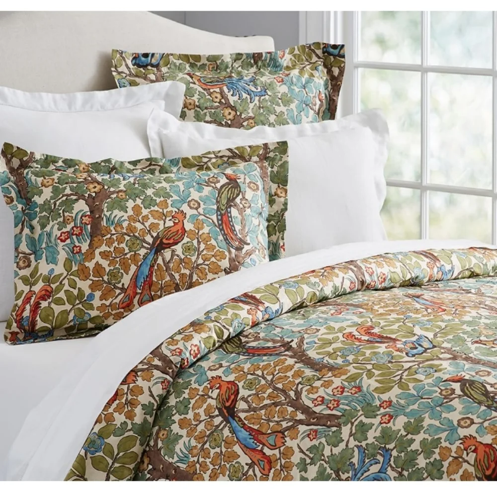 Pottery Barn Mayle Queen Duvet Cover And Shams Birds Botanical Floral